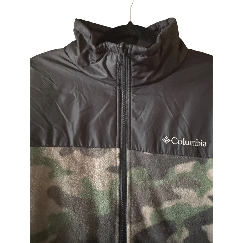 Columbia Fleece Jacket XL Green Camo Full Zip Mock Neck Gorpcore